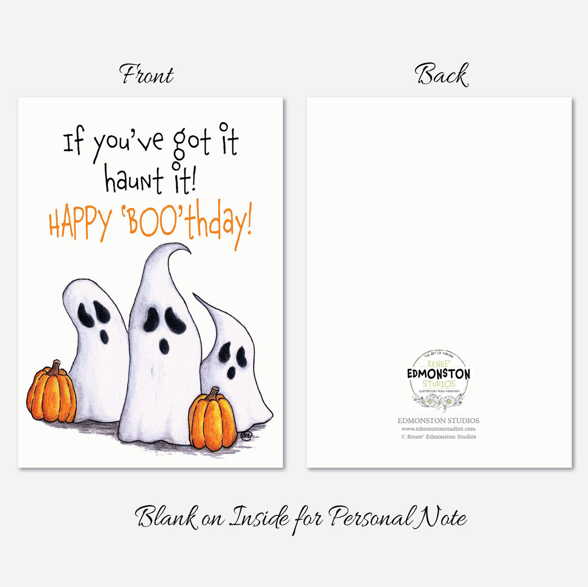 Funny Halloween Birthday Card, Ghost and Pumpkin Birthday Card, Spooky Birthday Card, October Birthday Card, Cute Halloween Card