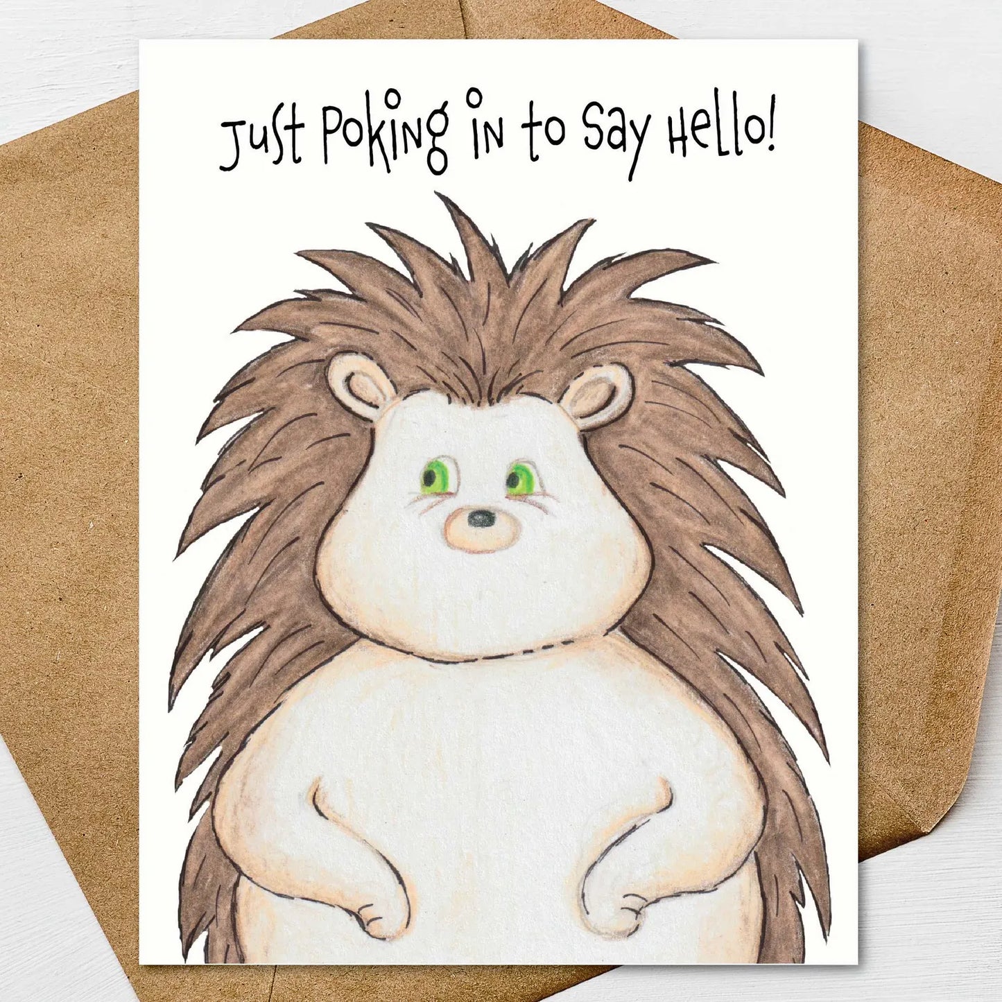 Hedgehog Note Card Set of 6 | Just Poking In to Say Hello | Personalize It | Premium 4.25 x 5.5 Linen