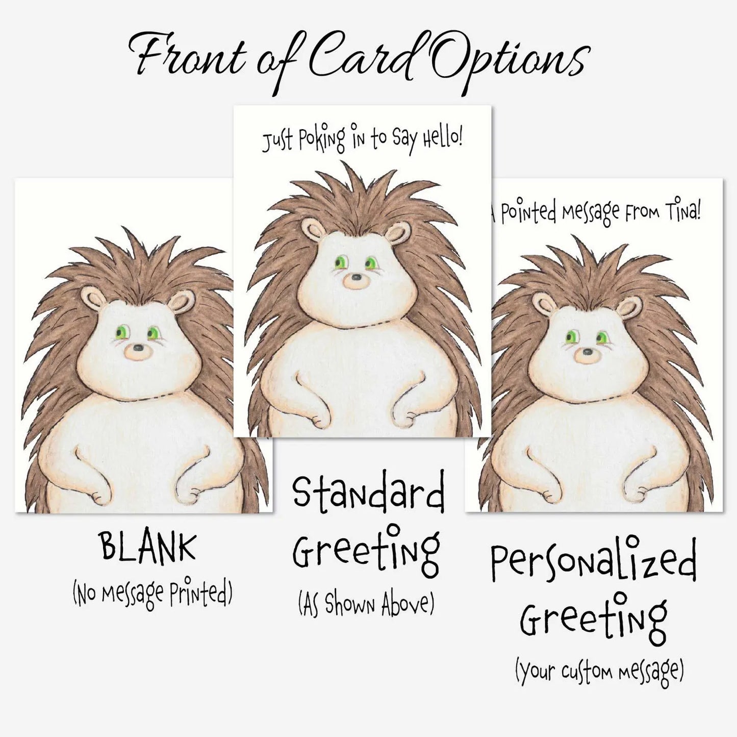 Hedgehog Note Card Set of 6 | Just Poking In to Say Hello | Personalize It | Premium 4.25 x 5.5 Linen