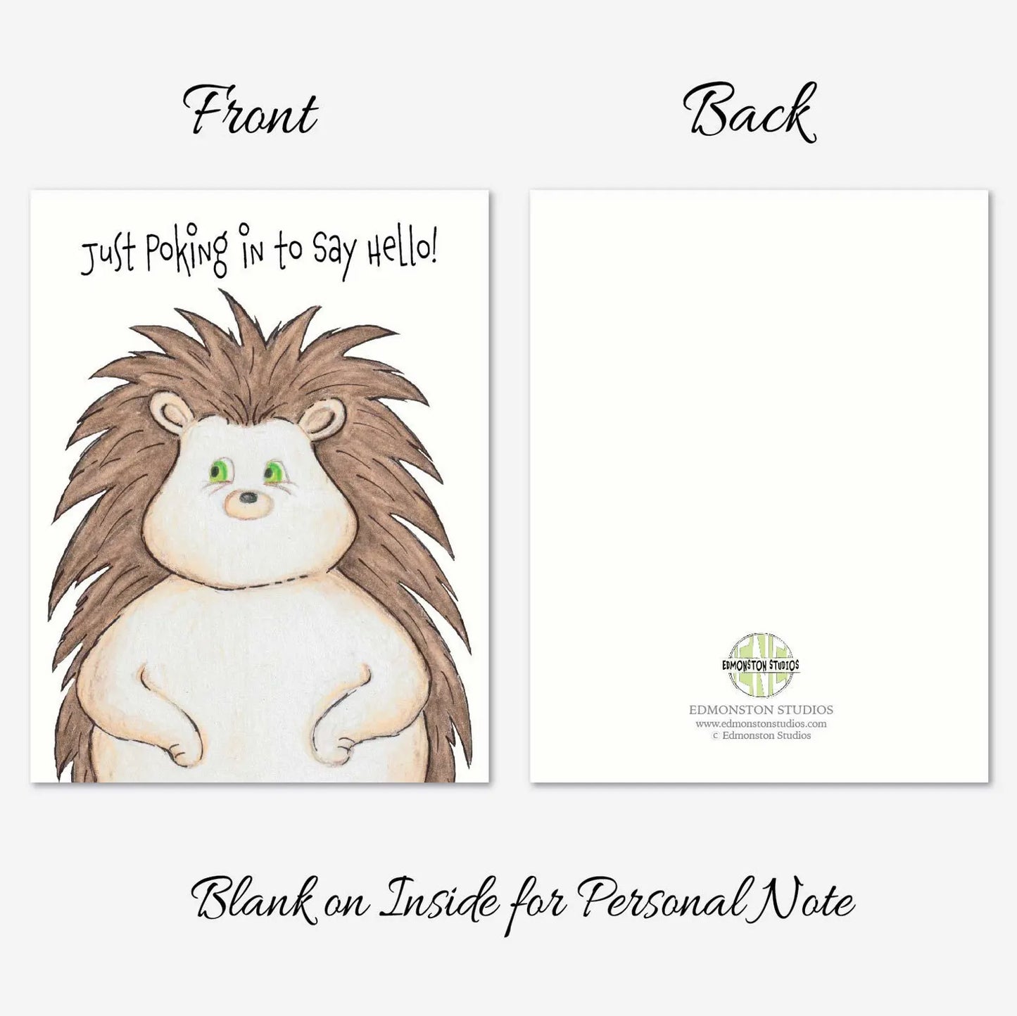 Hedgehog Note Card Set of 6 | Just Poking In to Say Hello | Personalize It | Premium 4.25 x 5.5 Linen