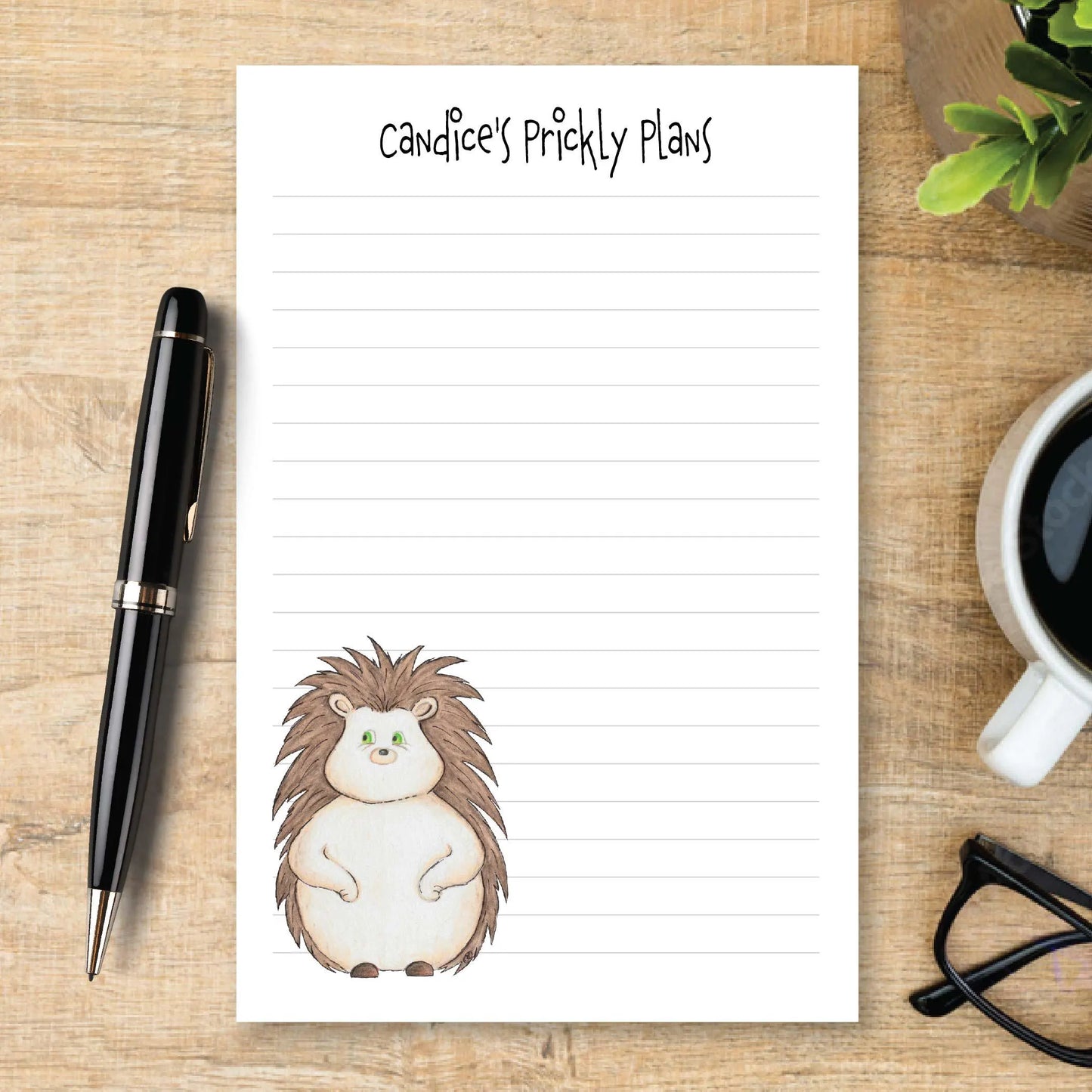 Funny Hedgehog Notepad, Personalized Hedgehog Memo Pad, Cute Hedgehog Gift, Woodland Animal Stationery, Writing Pad