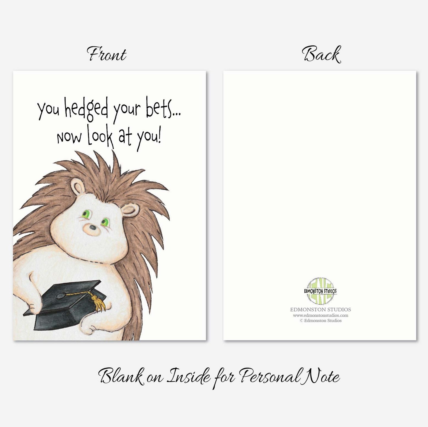 Hedgehog Graduation Card A7 5x7 on Textured Linen | Blank, Standard Greeting, or Personalized