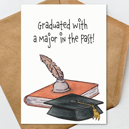 Funny History Graduation Card, Humor Grad Card, Nerdy Congrats A7 5x7 on Textured Linen | Blank, Standard Greeting, or Personalized