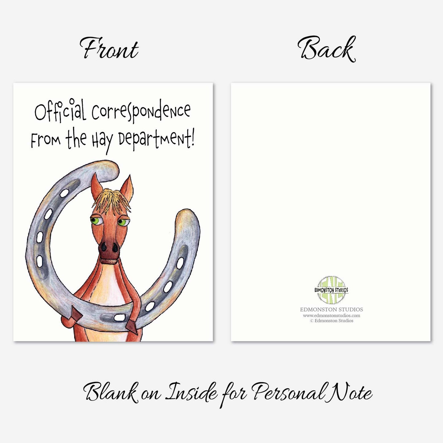 Horse Notecards, Set of 6 | Funny Equine Humor | Personalize It | Premium 4.25 x 5.5 Linen