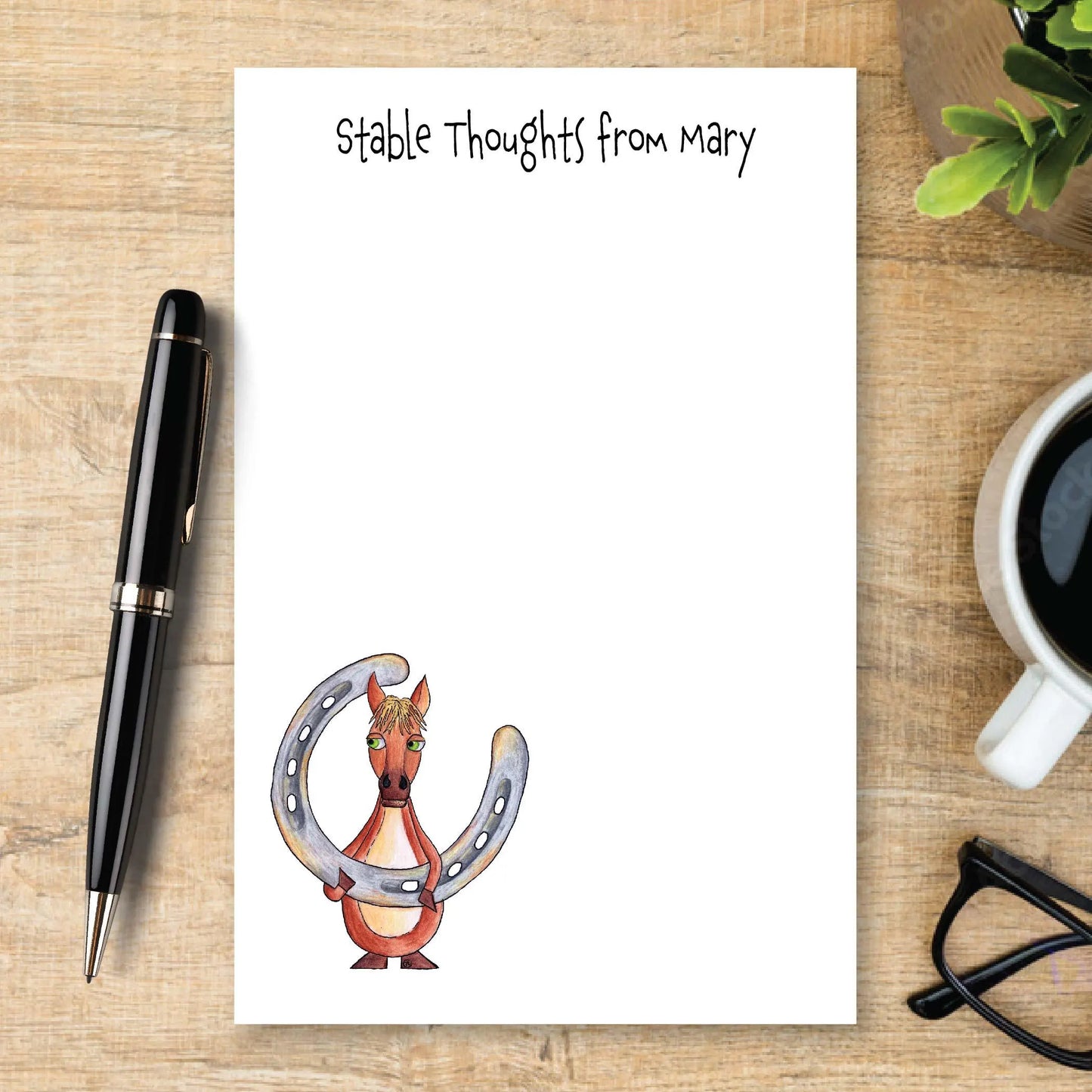 Funny Horse Notepad, Stable Notes, Personalized Horse Memo Pad, Horse Lover Gift, Equestrian Desk Notepad