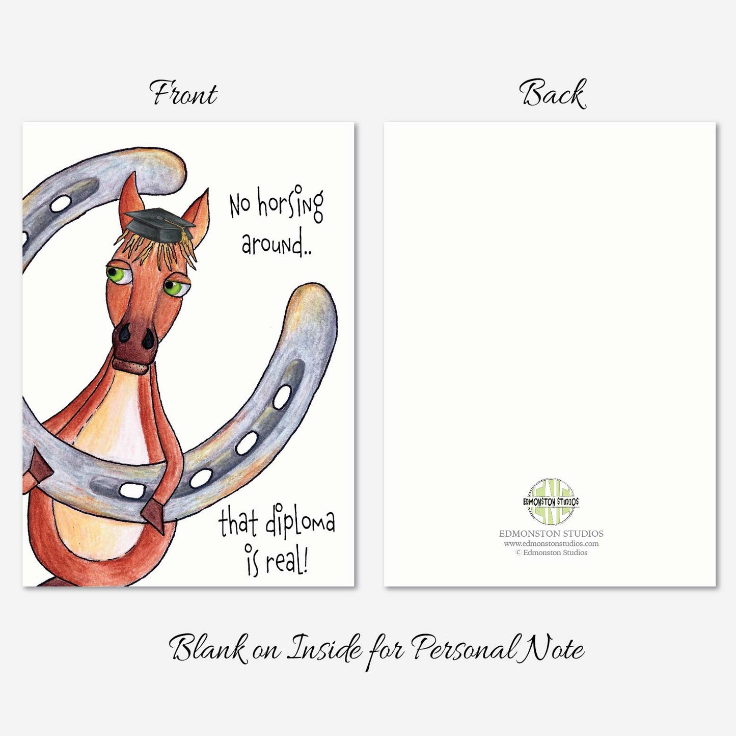 Funny Horse Graduation Card, No Horsing Around, Congrats Graduate Card, Pun Card 5x7 Personalize