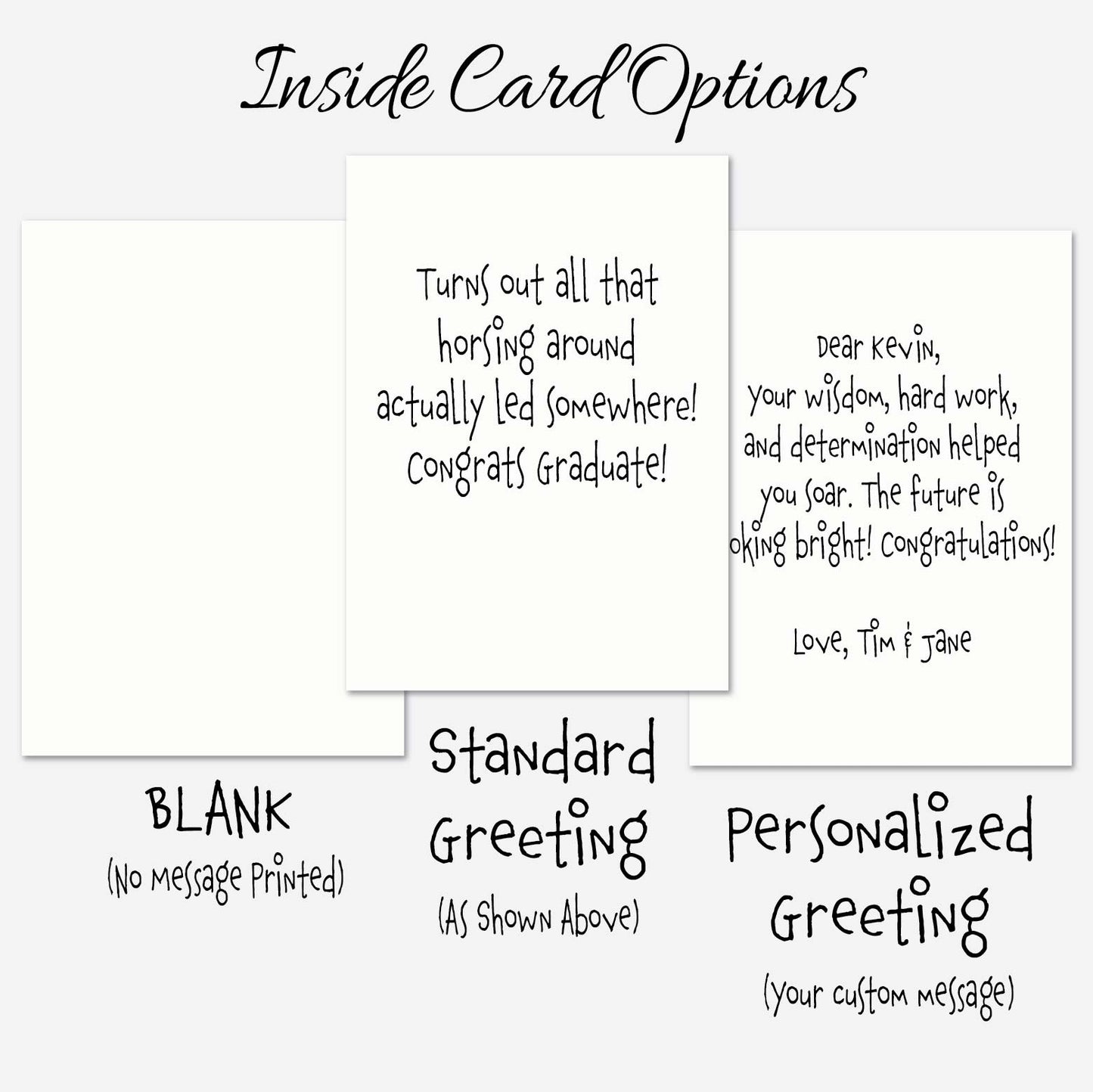 Funny Horse Graduation Card, No Horsing Around, Congrats Graduate Card, Pun Card 5x7 Personalize