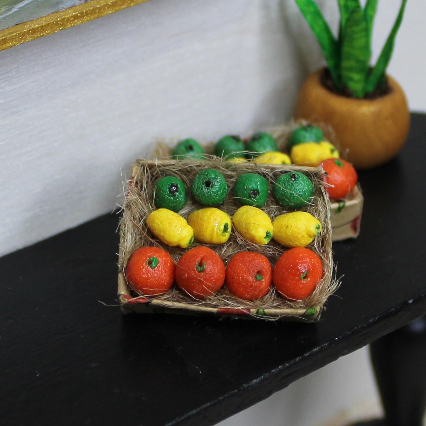 Miniature Citrus Fruit Gift Box of Oranges, Limes, and Lemons 1:12 Scale Handmade