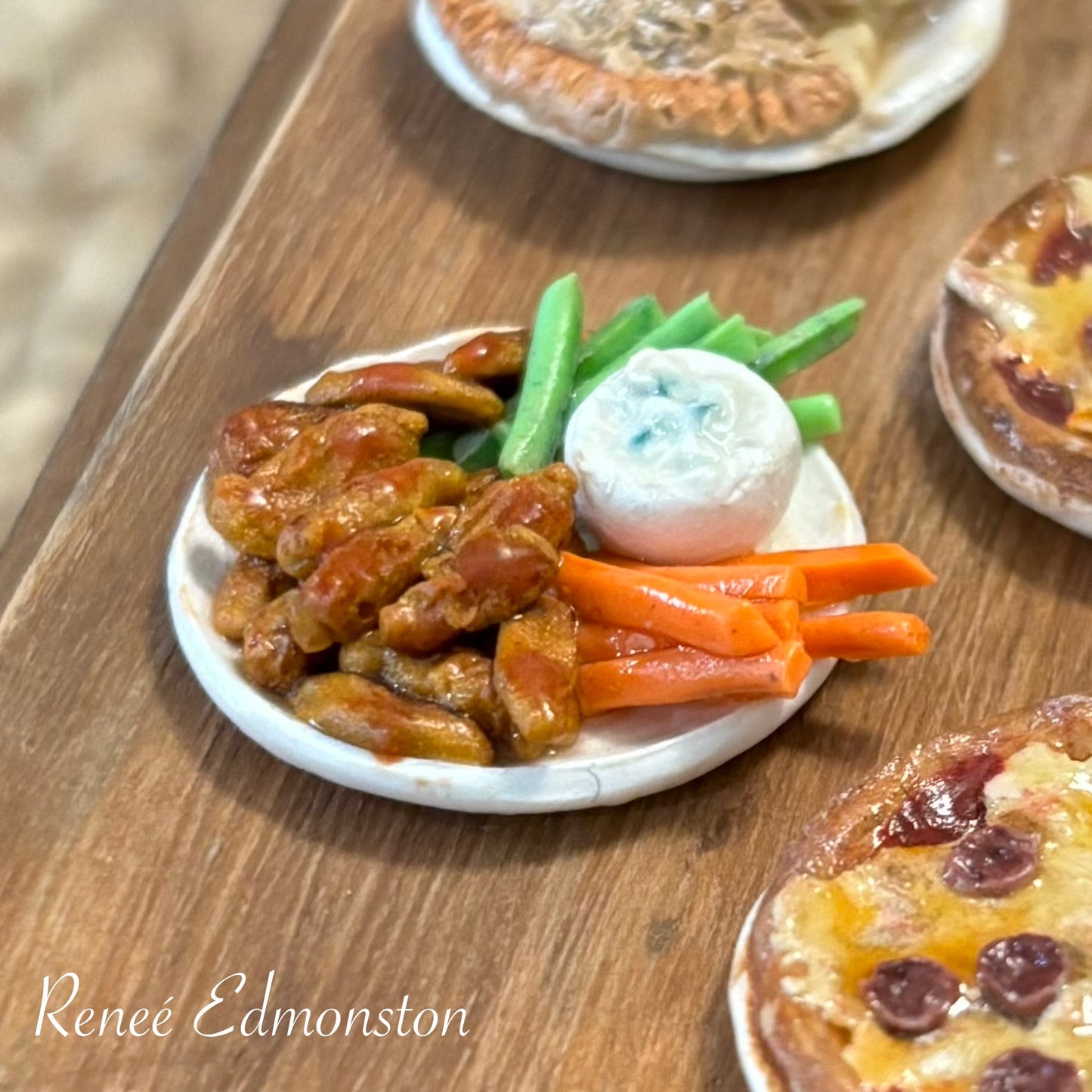 Miniature Buffalo Chicken Wings Carrots Celery and Blue Cheese Platter, 1:12 Scale, Dollhouse