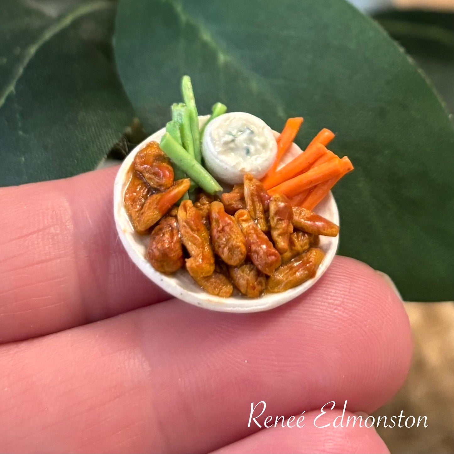 Miniature Buffalo Chicken Wings Carrots Celery and Blue Cheese Platter, 1:12 Scale, Dollhouse