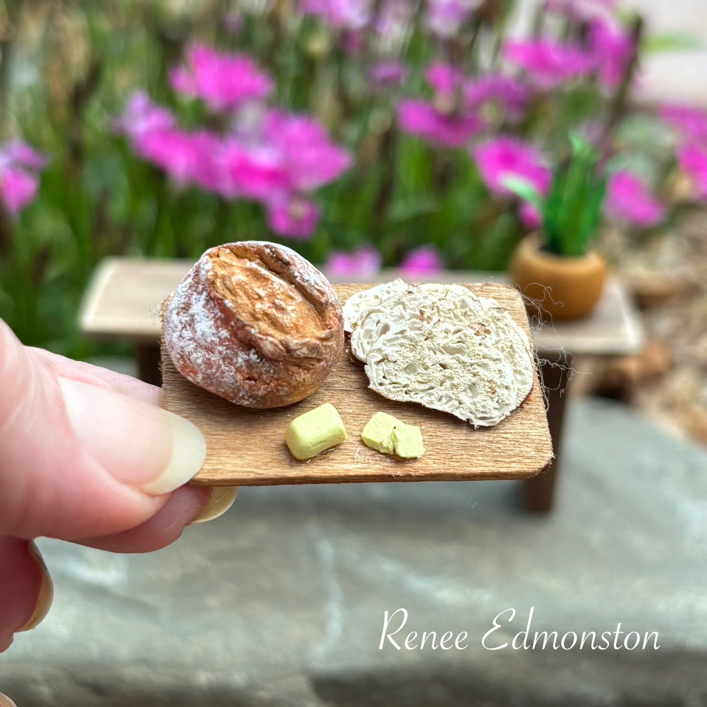 Miniature Sourdough Bread Board with Slices & Butter 1:12 Scale Handmade