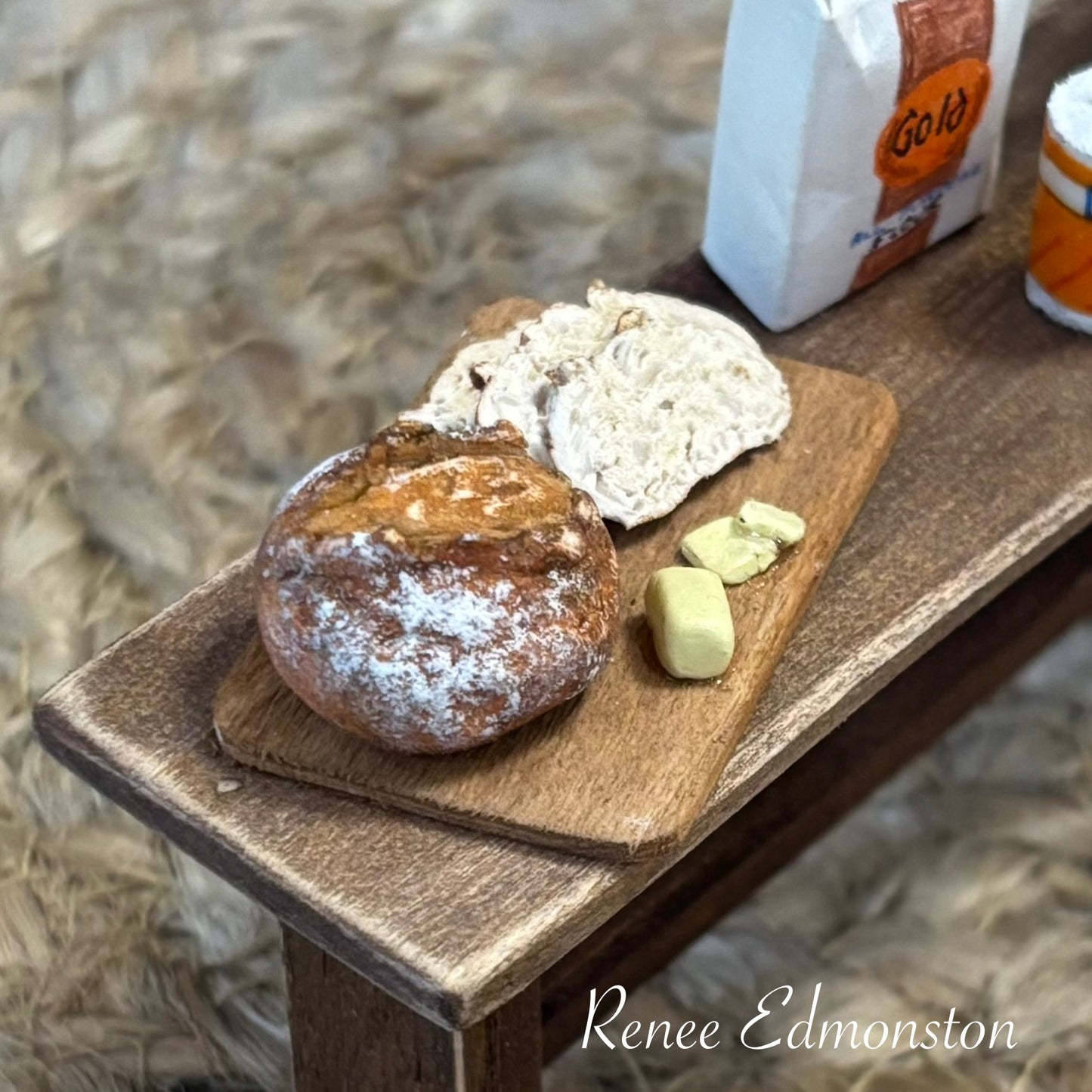 Miniature Sourdough Bread Board with Slices & Butter 1:12 Scale Handmade