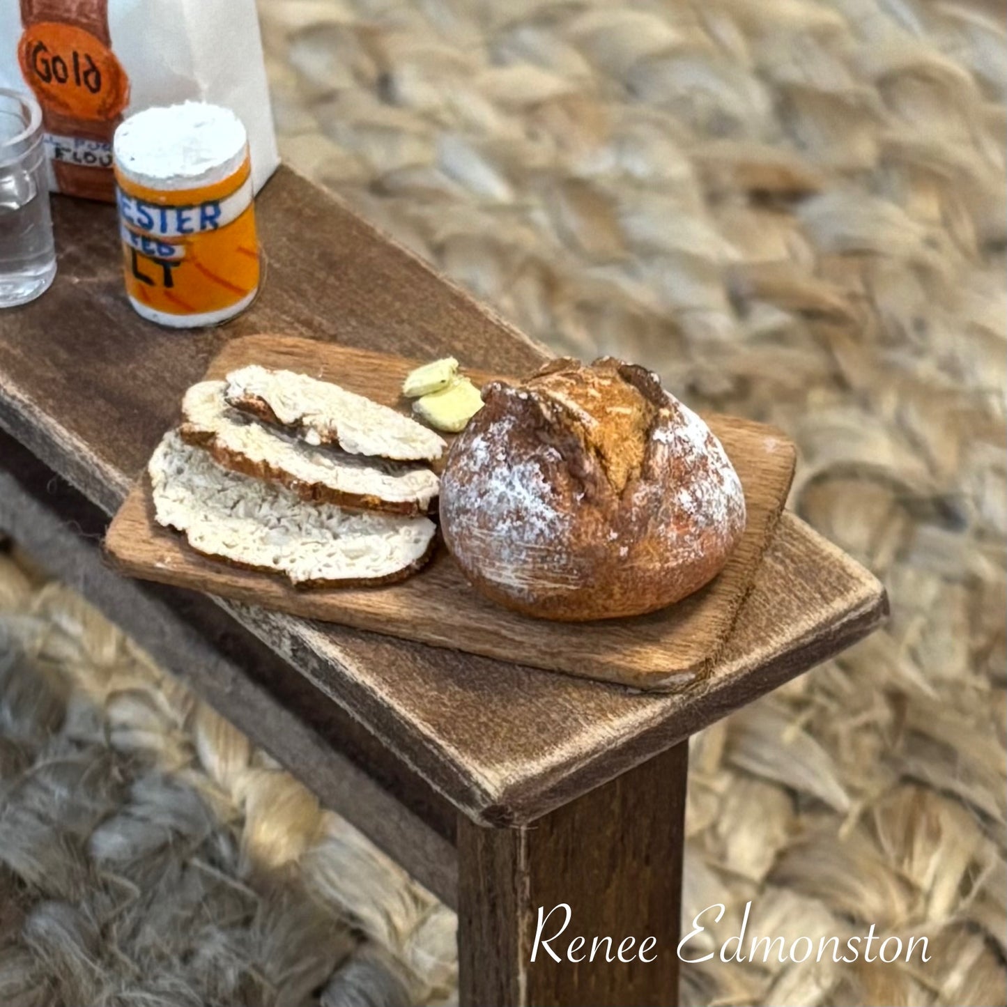 Miniature Sourdough Bread Board with Slices & Butter 1:12 Scale Handmade