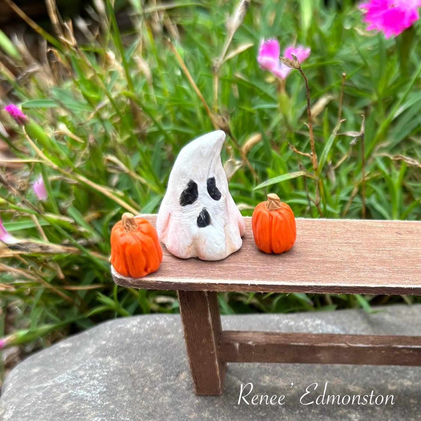 Miniature Spooky Ghost and Pumpkin