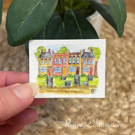 Miniature Original Watercolor Row House Painting 1:12 Scale Art by Renee' Edmonston
