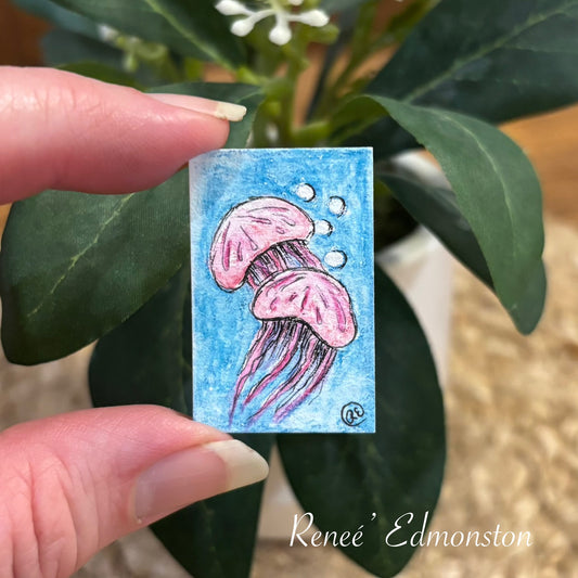Miniature Jellyfish Watercolor Painting 1:12 Scale Original Art by Renee' Edmonston