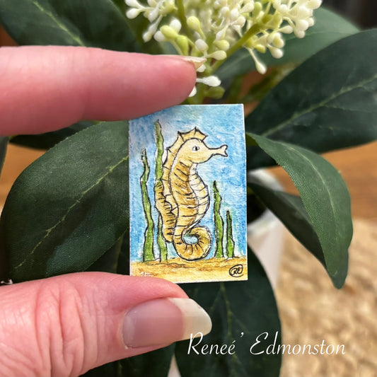 Miniature Seahorse Watercolor Painting 1:12 Scale Original Art by Renee' Edmonston