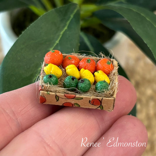 Miniature Citrus Fruit Gift Box of Oranges, Limes, and Lemons 1:12 Scale Handmade