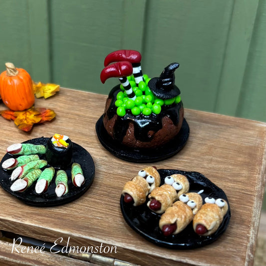 Miniature Crashed Witch Bundt Cake Spooky Halloween Party Food 1:12 Scale Handmade