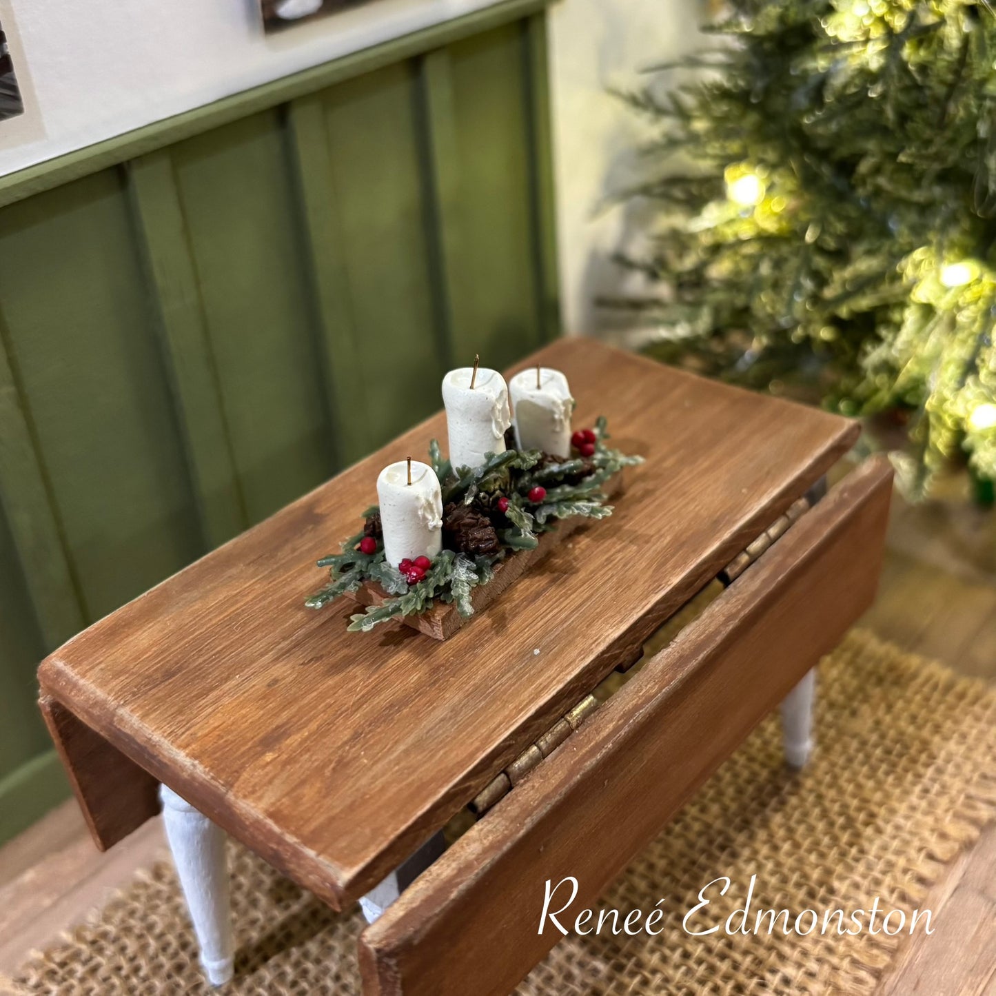 Miniature Christmas Holiday Rustic Candleholder Pinecone and Berry Centerpiece Dollhouse 1:12 Scale