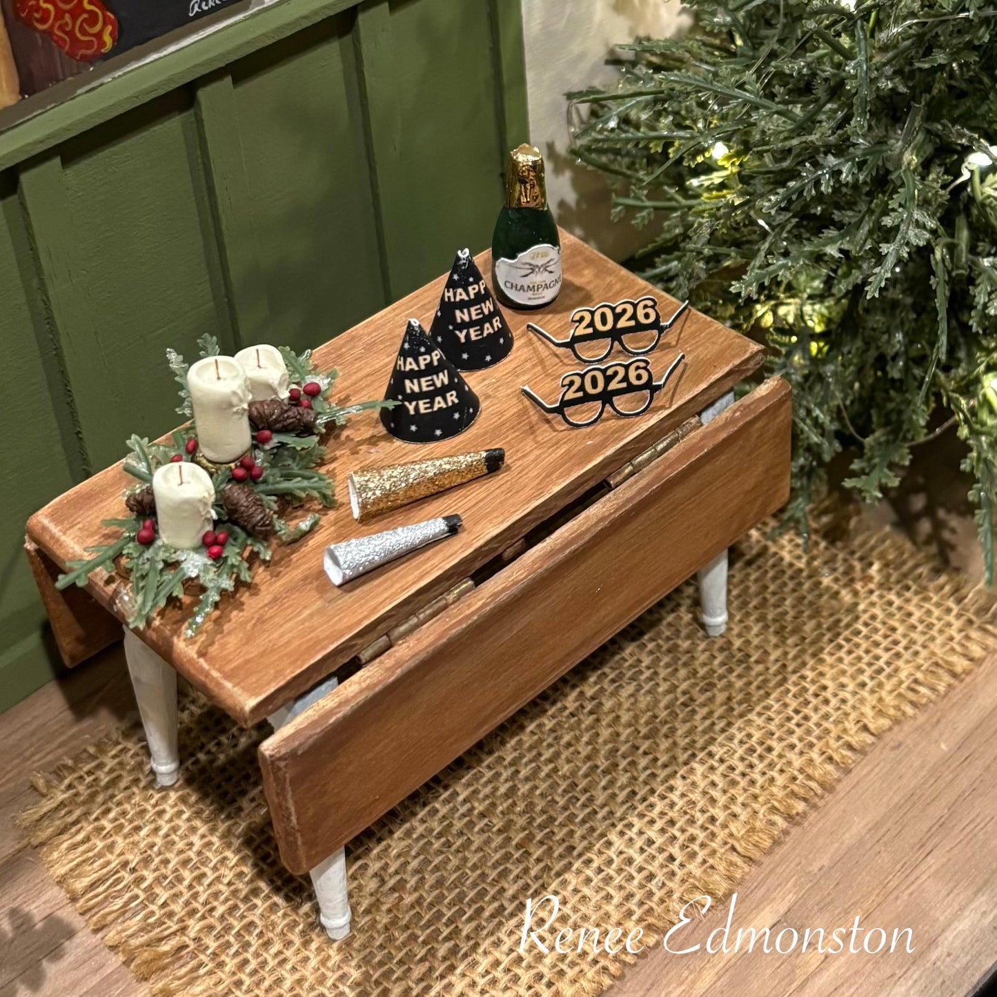 New Years Hats Horn Noise Makers 2026 Eye Glasses Champagne Bottle Complete Party Set Dollhouse 1:12 Scale