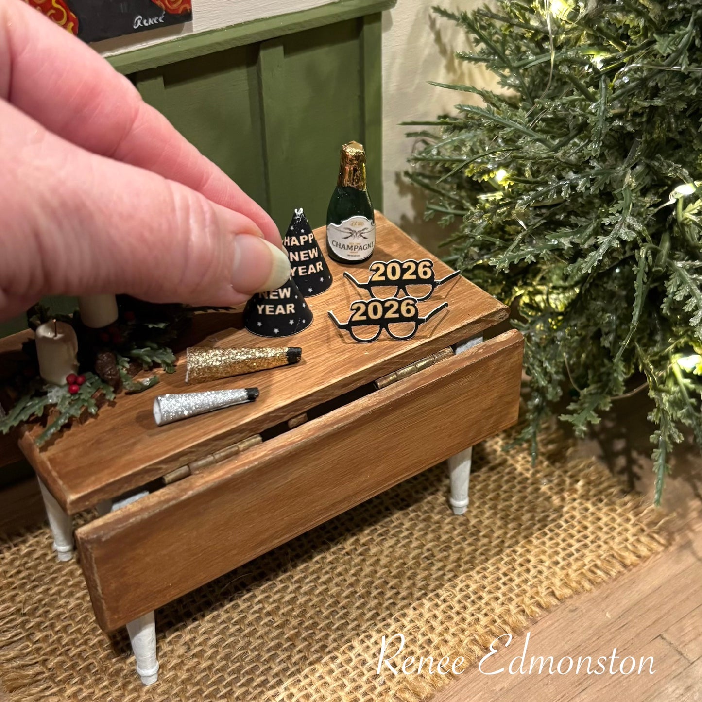 New Years Hats Horn Noise Makers 2026 Eye Glasses Champagne Bottle Complete Party Set Dollhouse 1:12 Scale