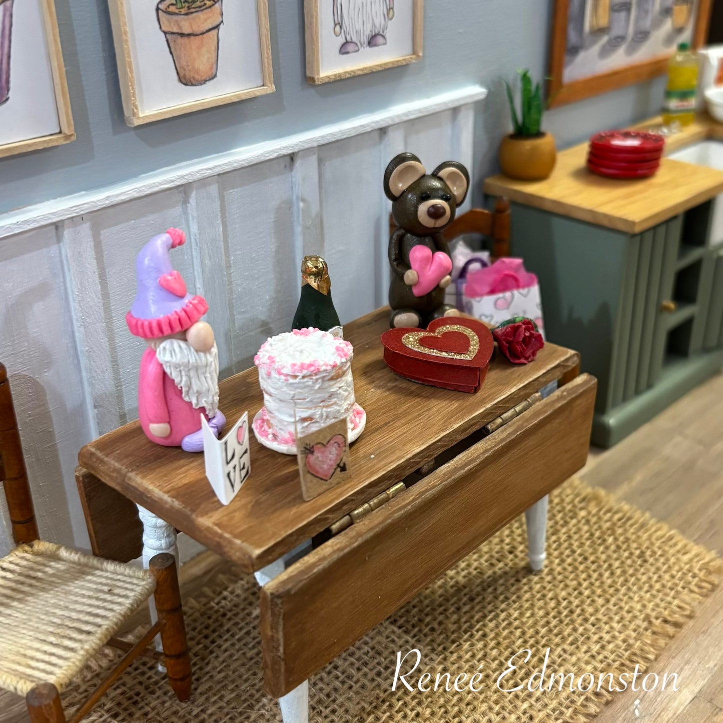 Miniature Valentine Gnome Decor Dollhouse 1:12 Scale