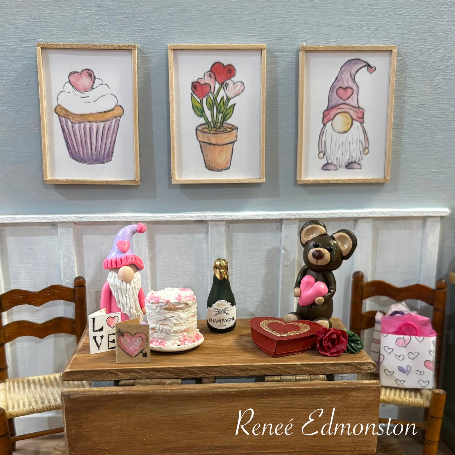 Miniature Valentine Gnome Decor Dollhouse 1:12 Scale