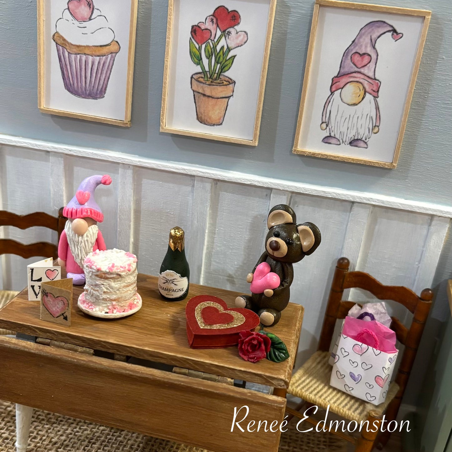 Miniature Valentine Gnome Decor Dollhouse 1:12 Scale