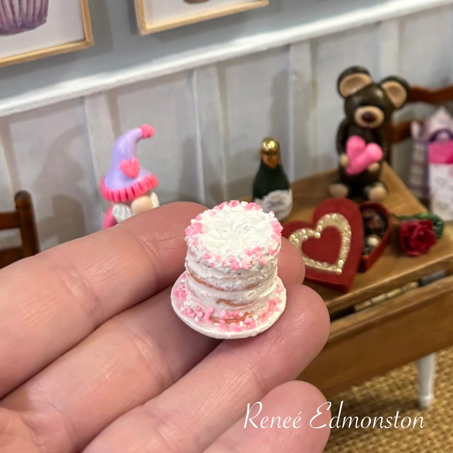 Miniature Valentine's Day Pink Sprinkles Naked Cake 1:12 Scale Handmade