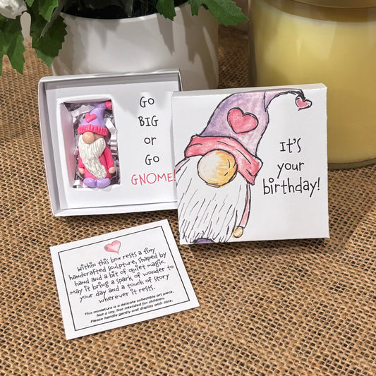 Gnome Birthday Mini Magic Box Card: Handcrafted Clay Pocket Hug Keepsake Personalize It