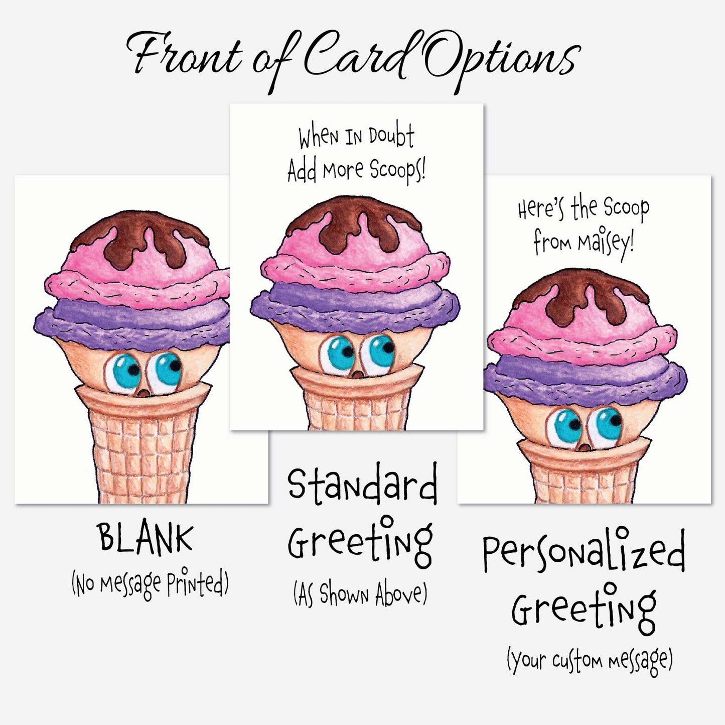 Set of six ice cream notecards featuring original dessert themed artwork