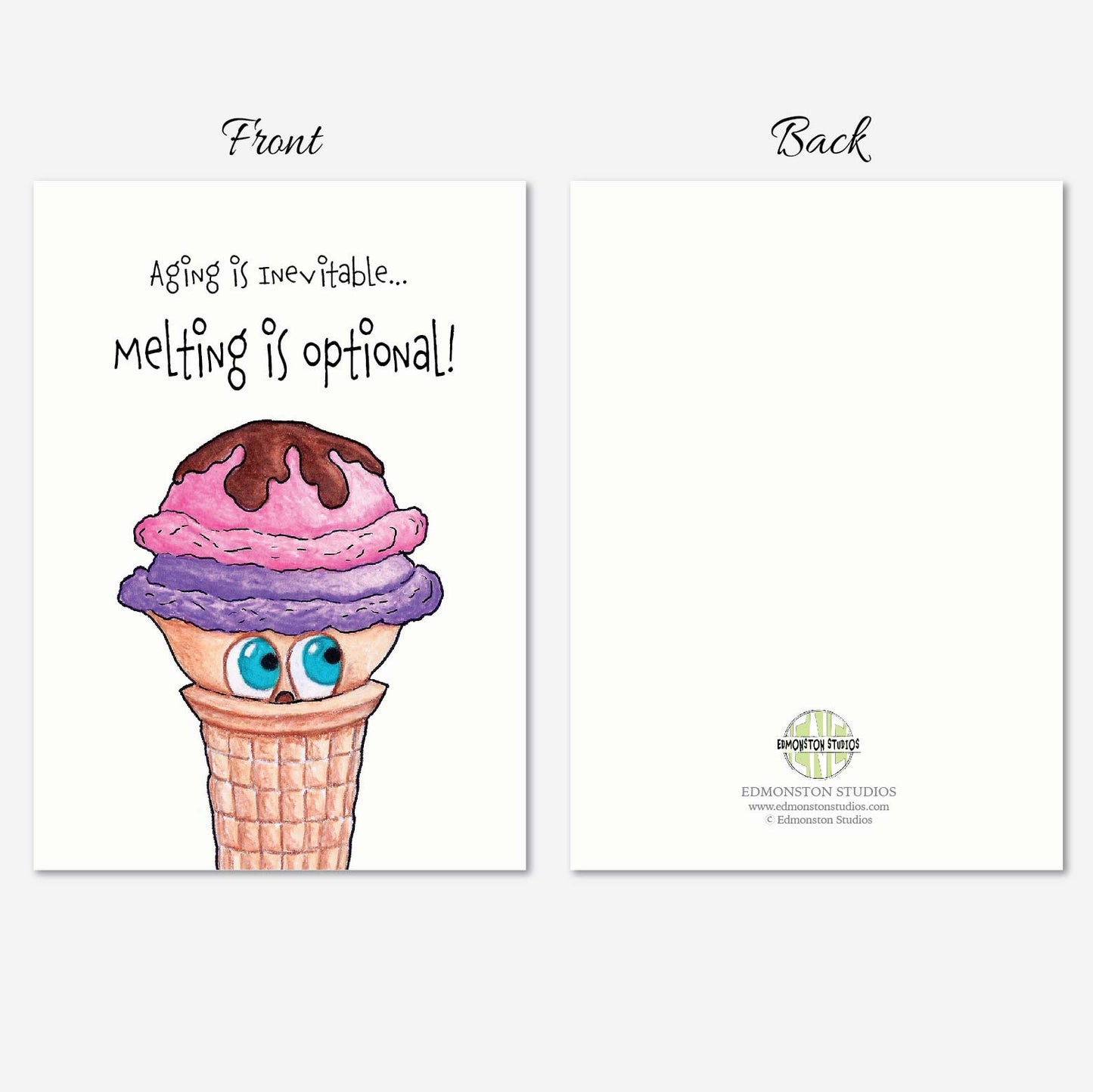 Ice Cream Cone Birthday Card A7 5x7 on Textured Linen | Blank, Standard Greeting, or Personalized