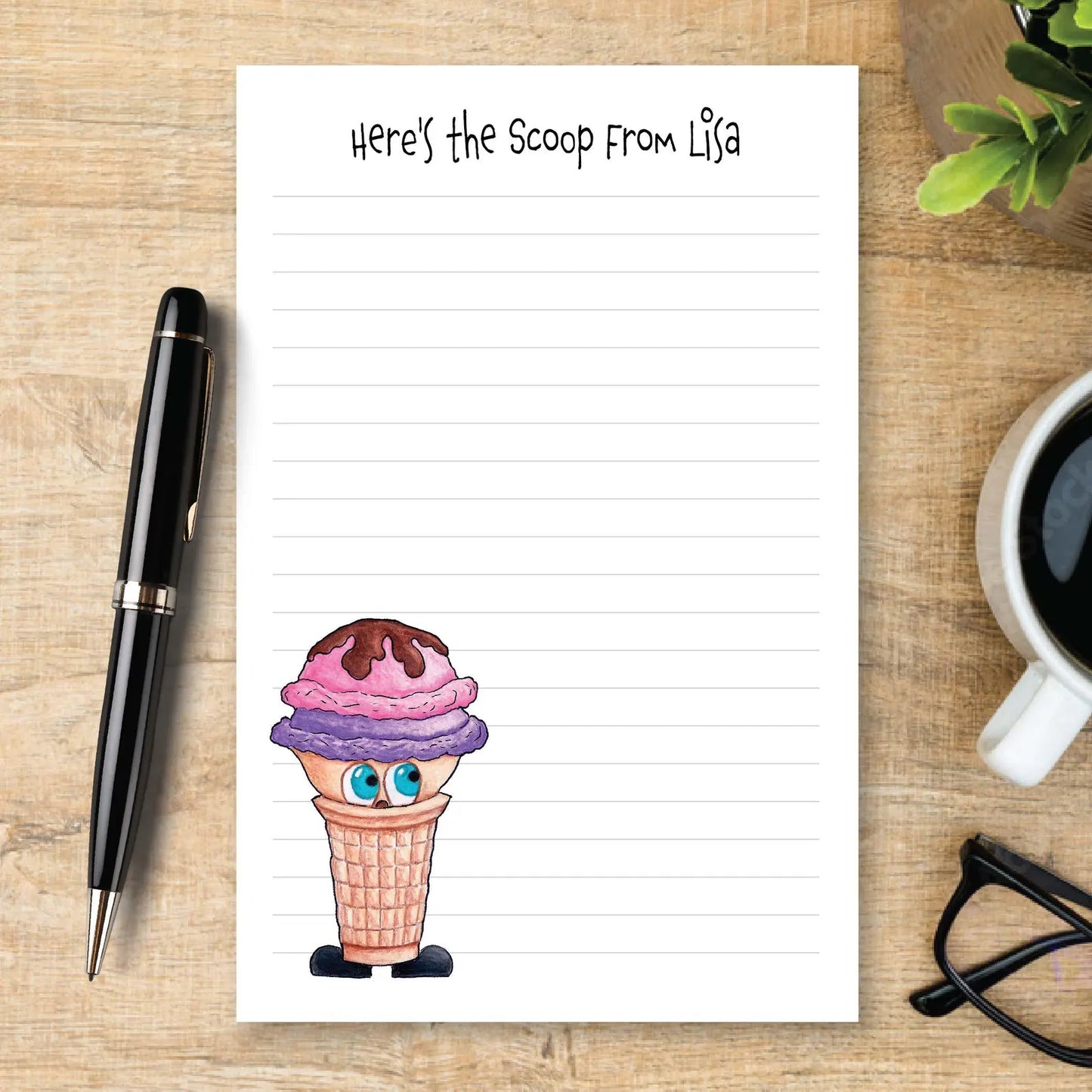 Personalized Ice Cream Notepad, Cute Ice Cream Stationery, Custom Note Pad, Sweet Treat Notepad, Dessert Lover Gift, Writing Pad