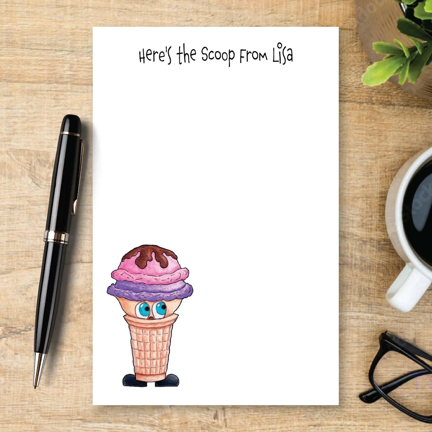 Personalized Ice Cream Notepad, Cute Ice Cream Stationery, Custom Note Pad, Sweet Treat Notepad, Dessert Lover Gift, Writing Pad