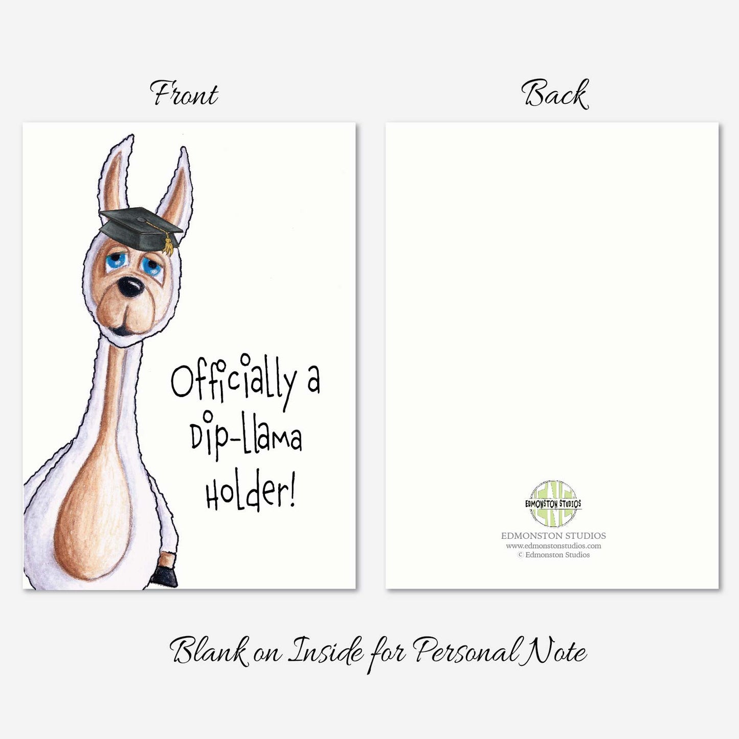 Llama Graduation Card A7 5x7 on Textured Linen | Blank, Standard Greeting, or Personalized