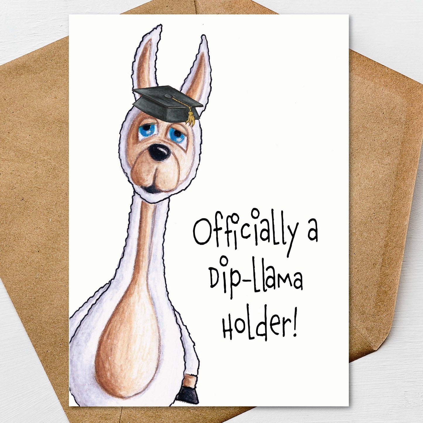 Llama Graduation Card A7 5x7 on Textured Linen | Blank, Standard Greeting, or Personalized
