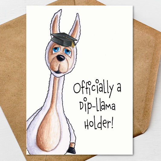 Llama Graduation Card A7 5x7 on Textured Linen | Blank, Standard Greeting, or Personalized