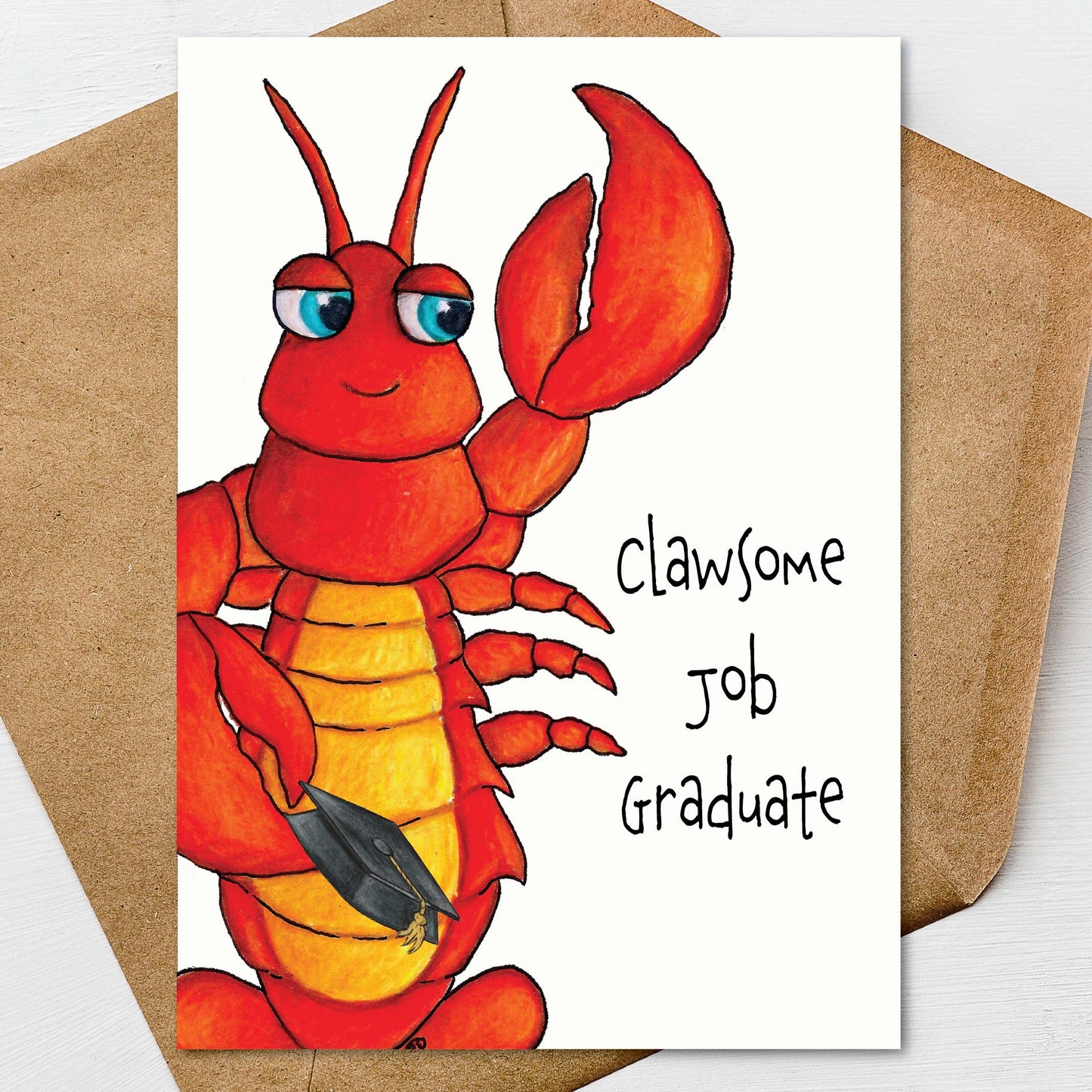 Funny Lobster Graduation Card, Claw-some Grad Card, Congrats Graduate A7 5x7 on Textured Linen | Blank, Standard Greeting, or Personalized