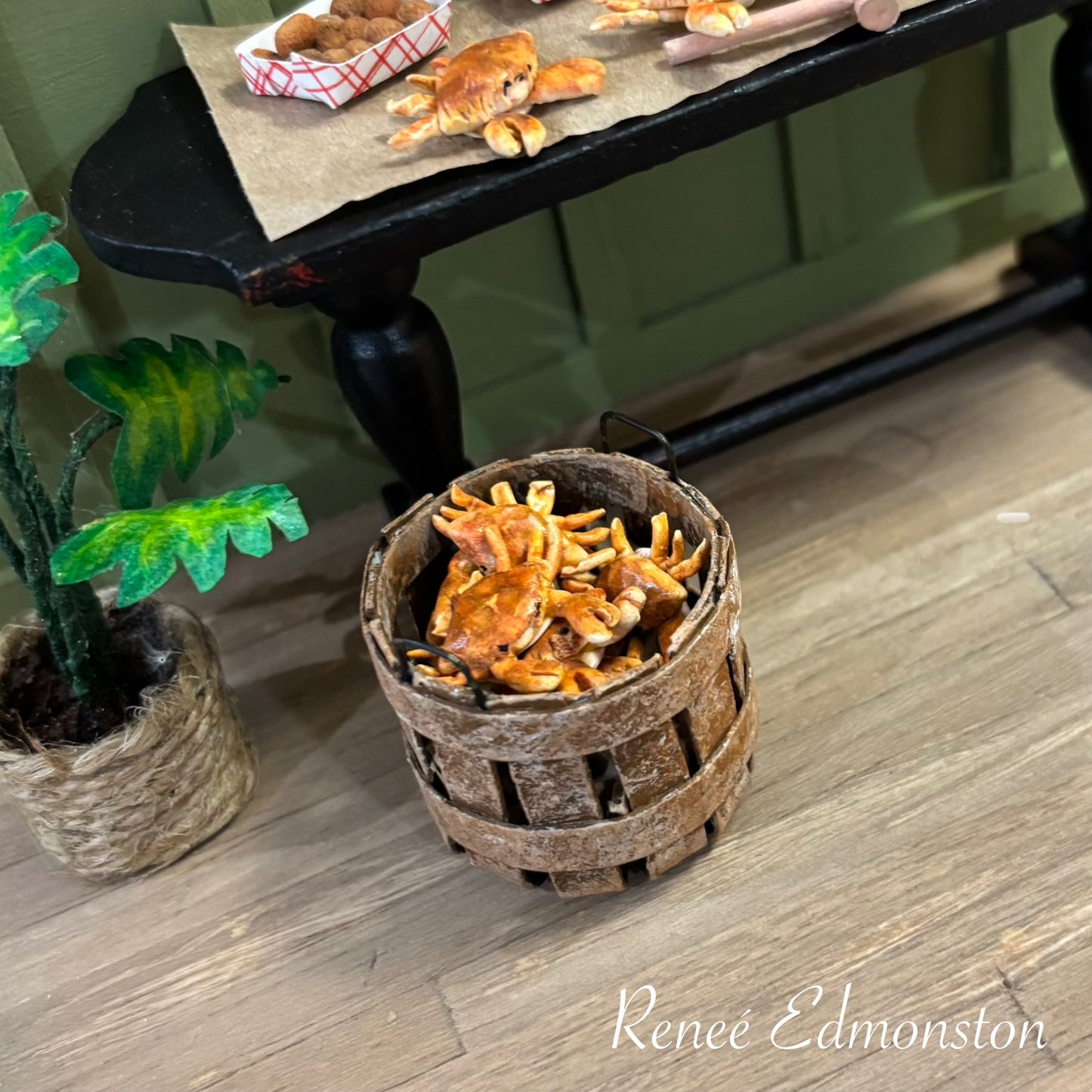 Miniature Bushel Basket Dollhouse 1:12 Scale Artisan Handmade