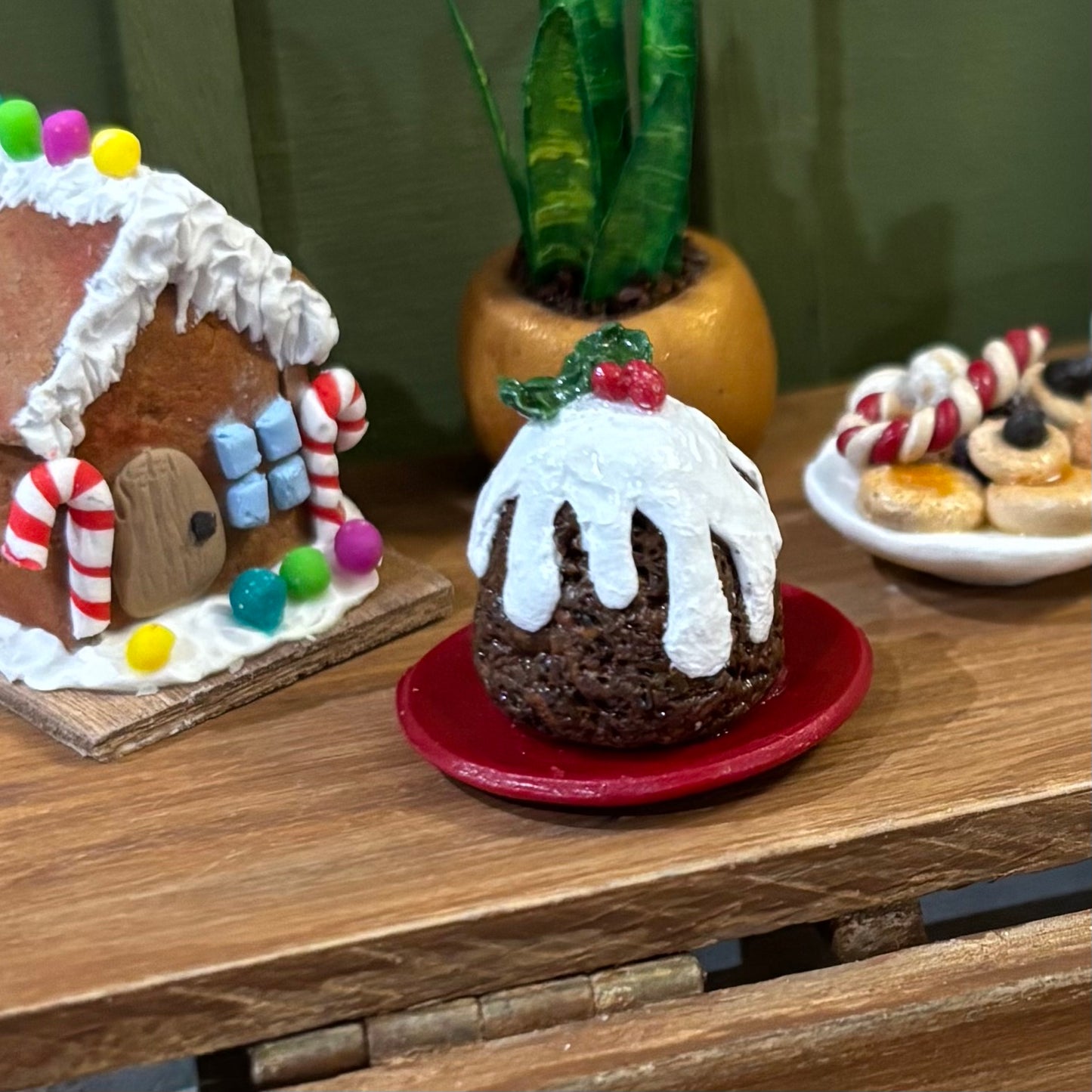 Miniature Christmas Steamed Pudding Cake Dollhouse 1:12 Scale Artisan Handmade