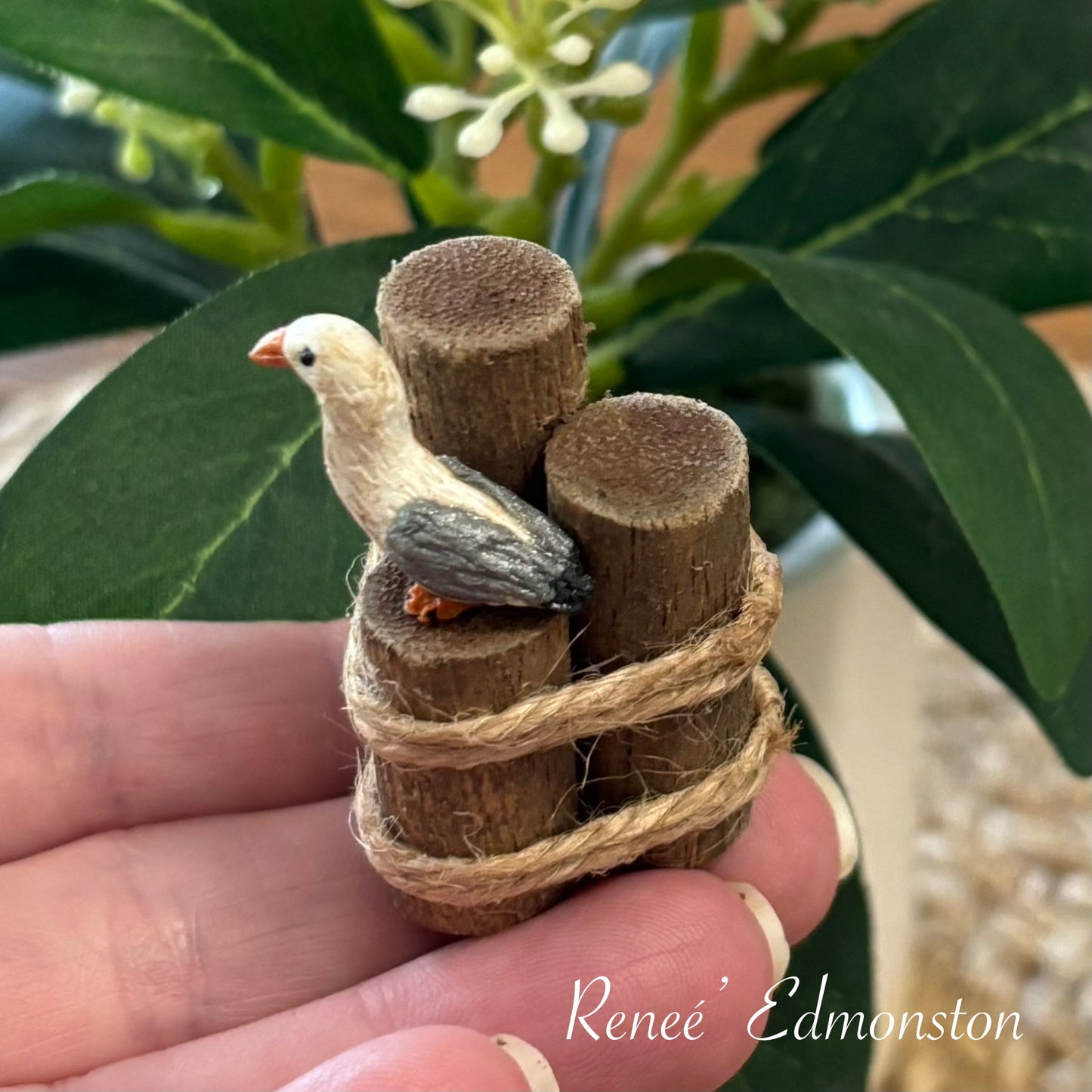 Miniature Nautical Pier Piling with Seagull Dollhouse 1:12 Scale Artisan Handmade