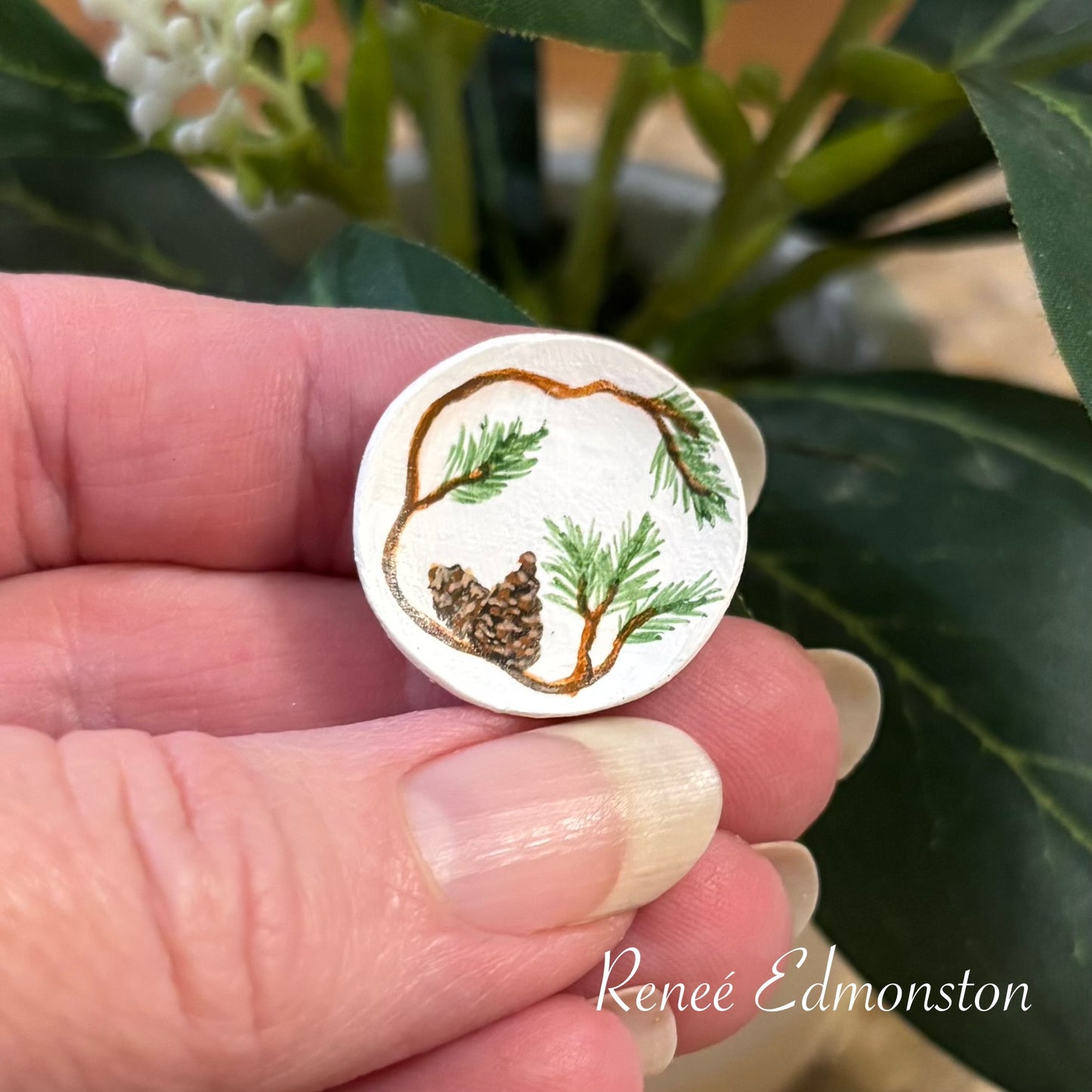 Miniature Pinecone Dinner Plates Dollhouse 1:12 Scale Artisan Hand Painted
