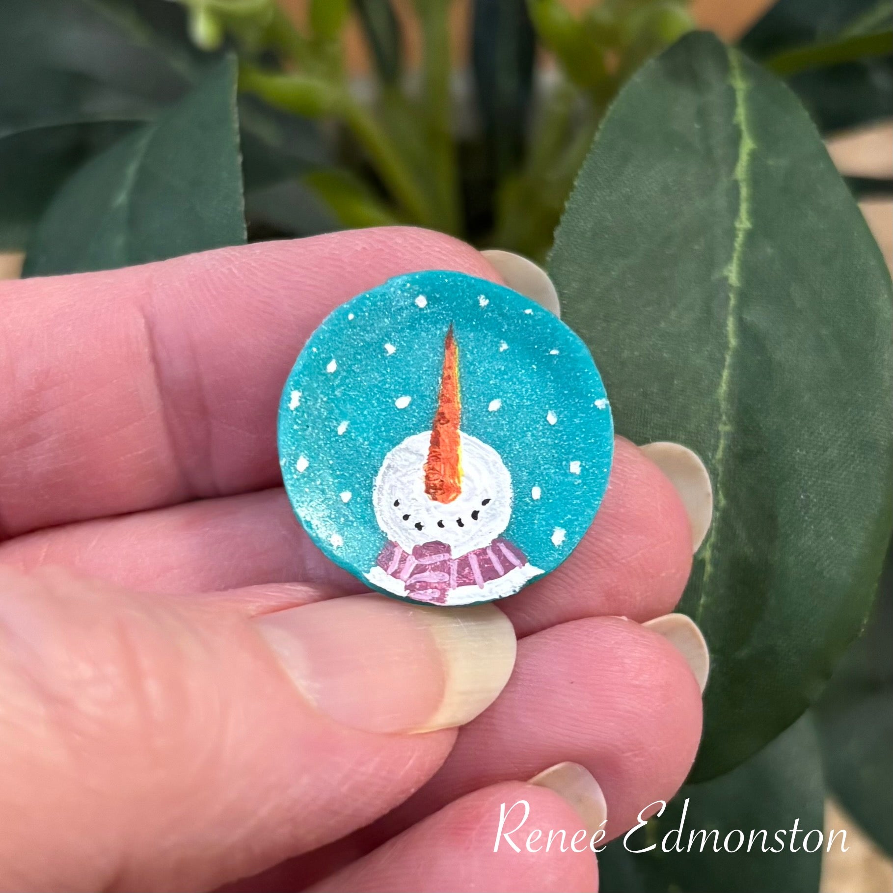 Miniature Snowman Dinner Plates Dollhouse 1:12 Scale Artisan Hand Painted