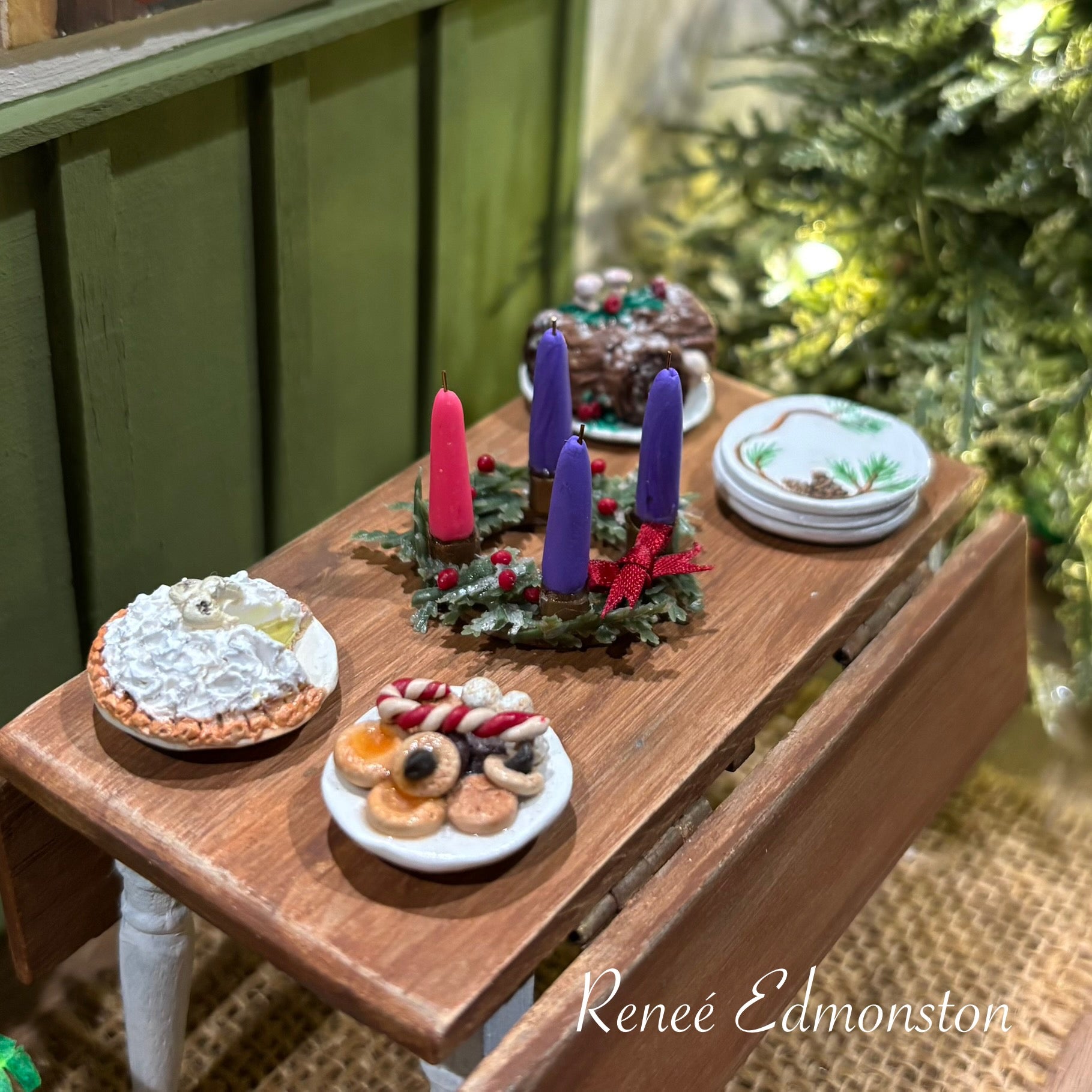 Miniature Christmas Advent Wreath Hope Peace Joy and Love Centerpiece Dollhouse 1:12 Scale