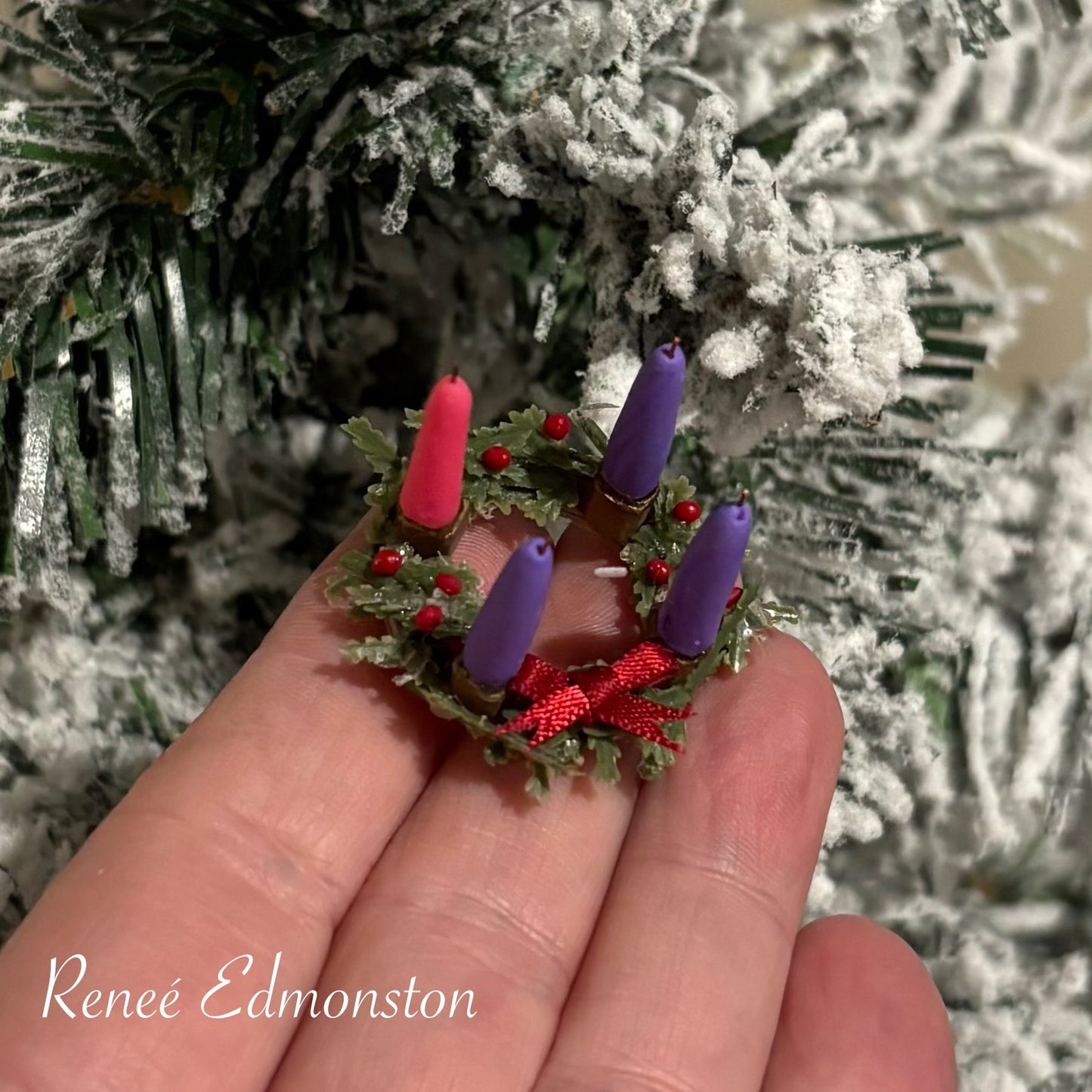 Miniature Christmas Advent Wreath Hope Peace Joy and Love Centerpiece Dollhouse 1:12 Scale