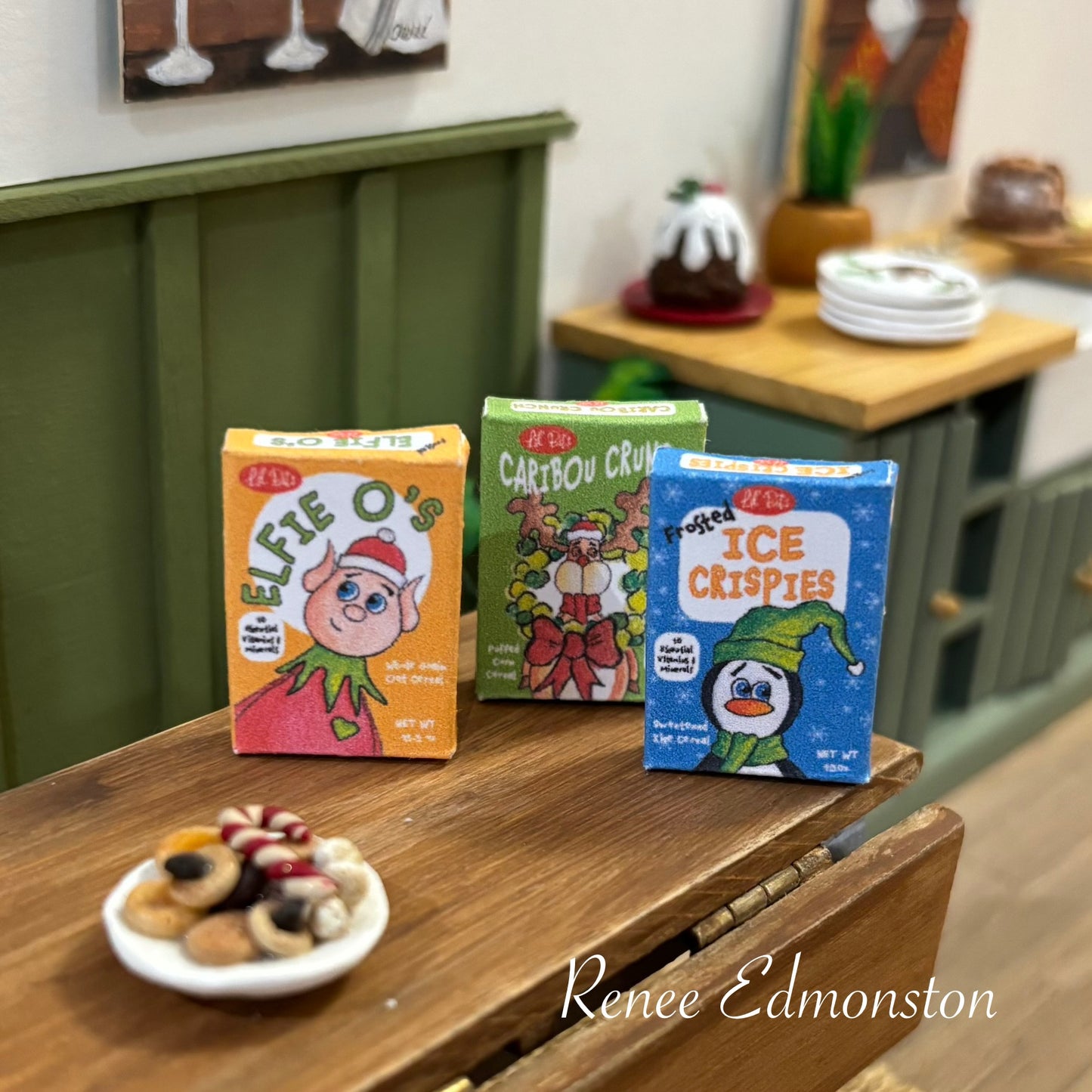 Miniature Christmas Cereal Boxes Set of Three Dollhouse 1:12 Scale