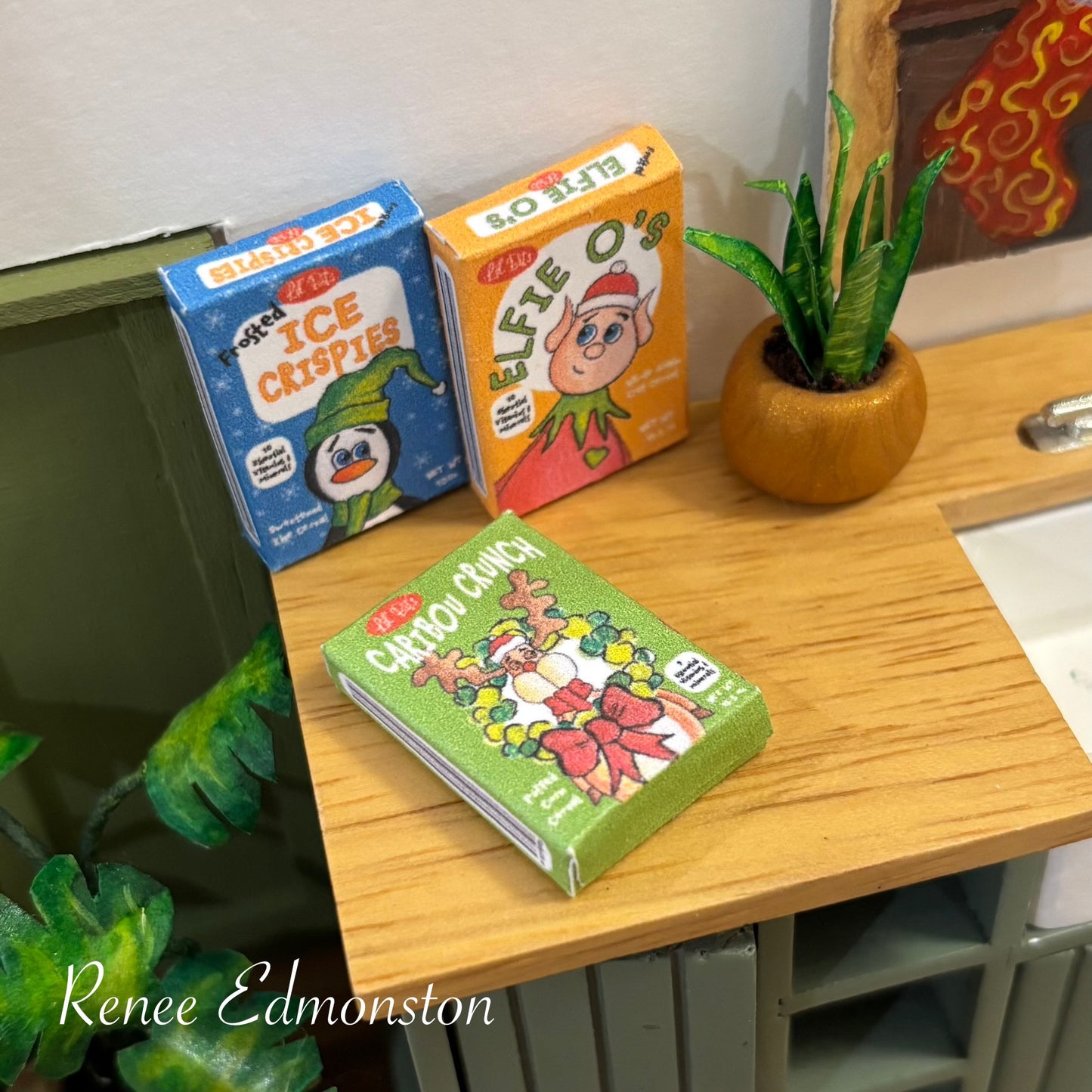 Miniature Christmas Cereal Boxes Set of Three Dollhouse 1:12 Scale