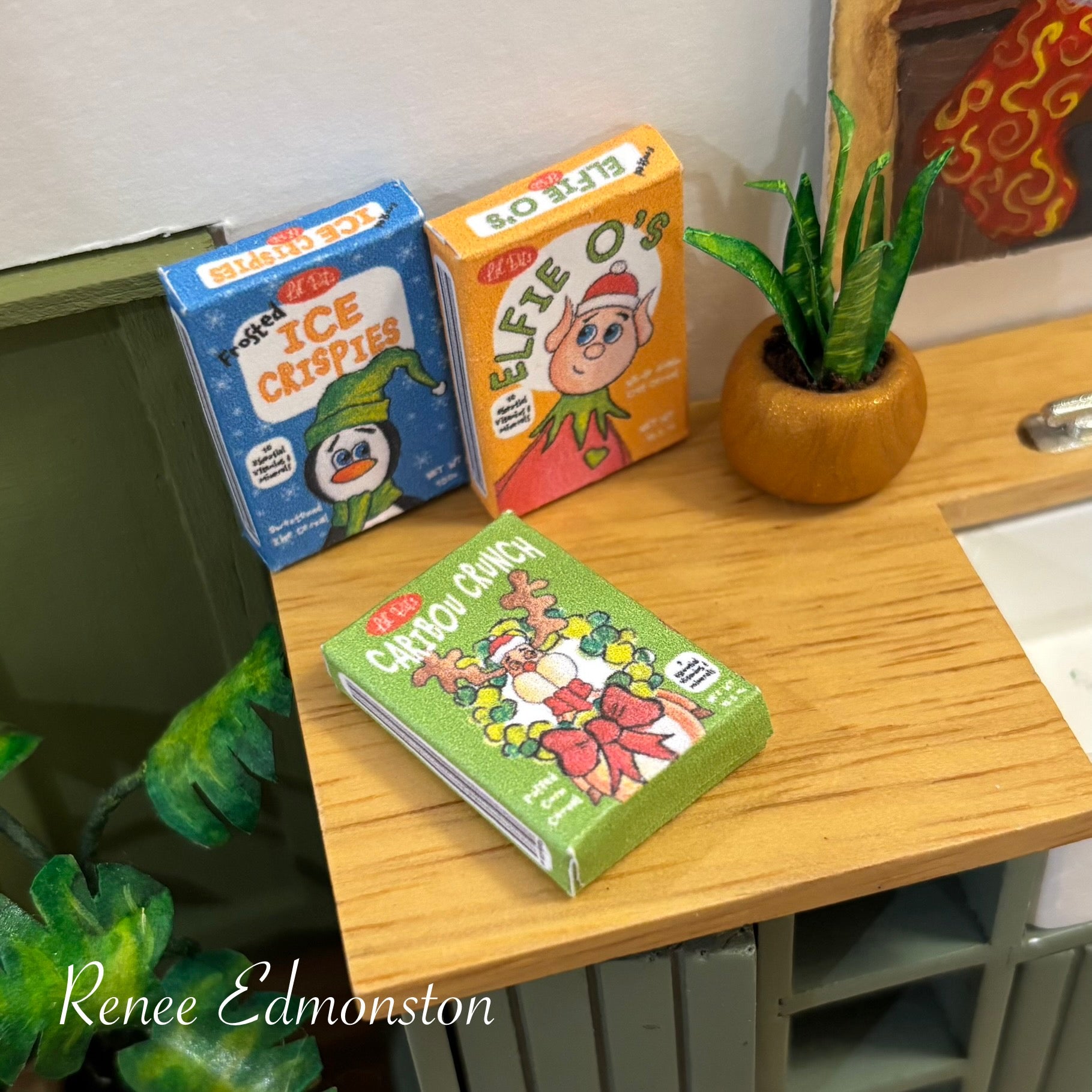 Miniature Christmas Cereal Boxes Set of Three Dollhouse 1:12 Scale