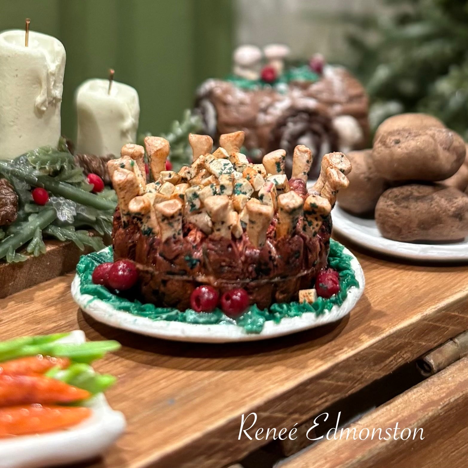 Miniature Christmas Pork Crown Roast Dollhouse 1:12 Scale